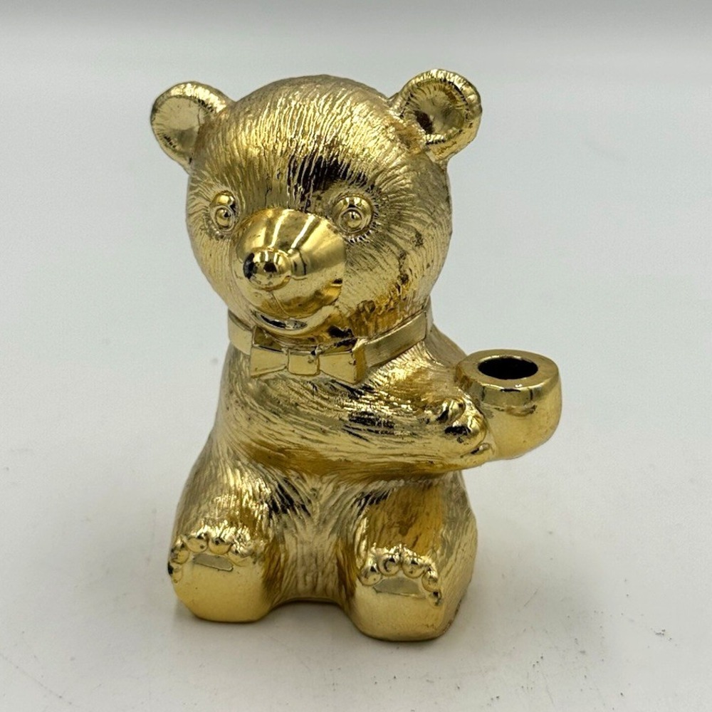 Gold Tone Bear Solid Holder Container Made in Japan Tarnish Resistant